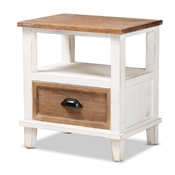 Baxton Studio Glynn Rustic Farmhouse Weathered Two-Tone White and Oak Brown Finished Wood 1-Drawer Nightstand